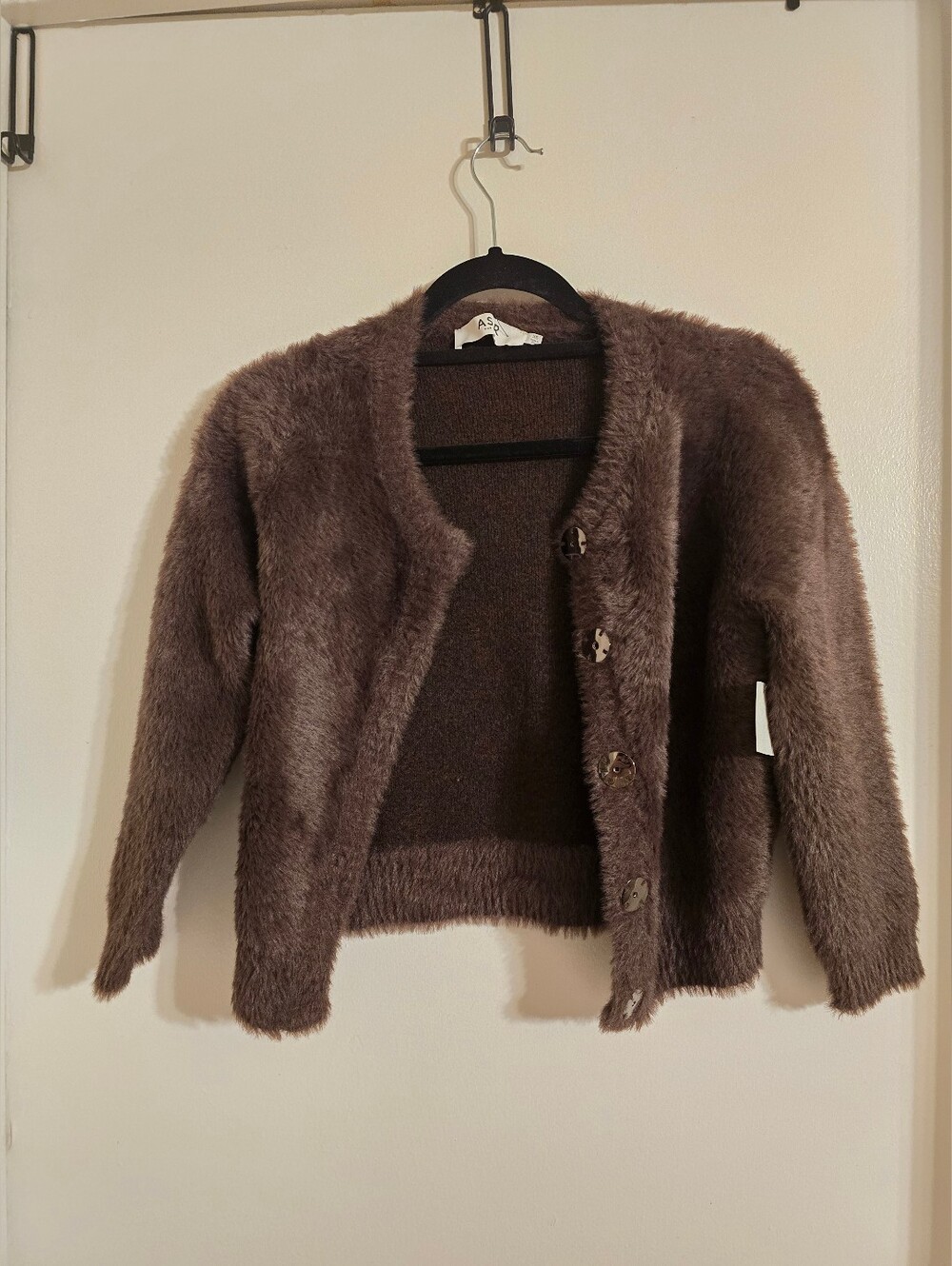 Astr Brown Fuzzy Knit Cardigan Cropped Sz XS